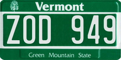 VT license plate ZOD949