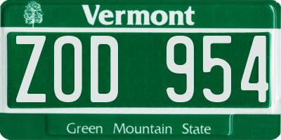 VT license plate ZOD954