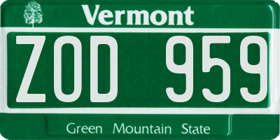 VT license plate ZOD959