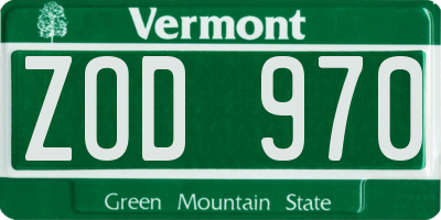 VT license plate ZOD970