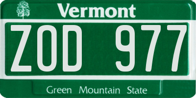 VT license plate ZOD977