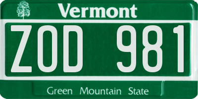 VT license plate ZOD981