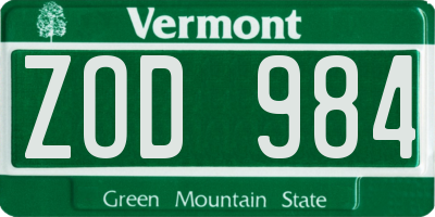 VT license plate ZOD984