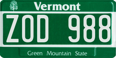 VT license plate ZOD988
