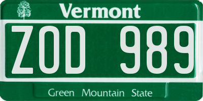VT license plate ZOD989