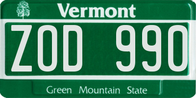 VT license plate ZOD990