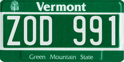VT license plate ZOD991