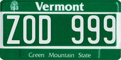 VT license plate ZOD999