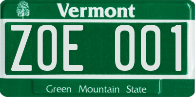 VT license plate ZOE001