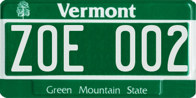 VT license plate ZOE002