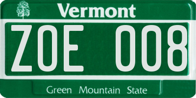 VT license plate ZOE008