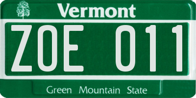 VT license plate ZOE011