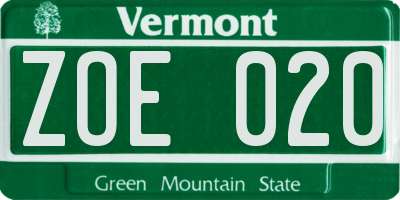 VT license plate ZOE020
