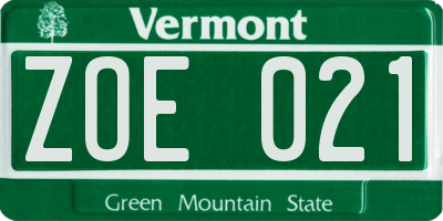 VT license plate ZOE021