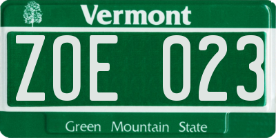 VT license plate ZOE023