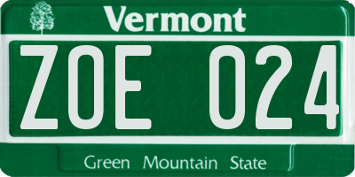VT license plate ZOE024