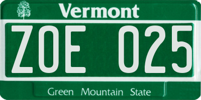 VT license plate ZOE025