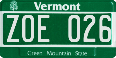 VT license plate ZOE026