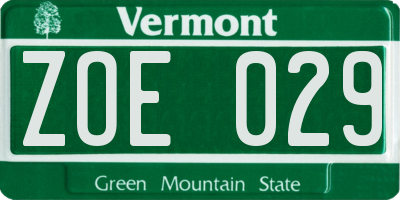 VT license plate ZOE029