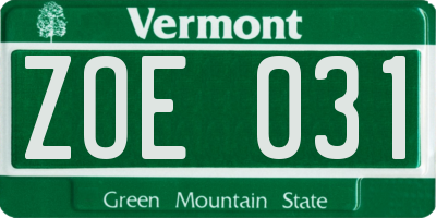 VT license plate ZOE031