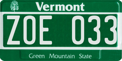 VT license plate ZOE033