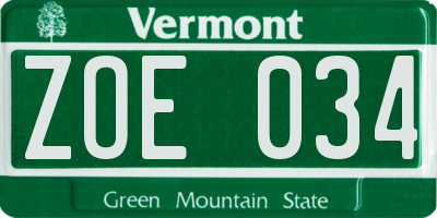 VT license plate ZOE034