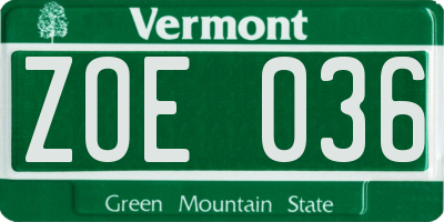 VT license plate ZOE036