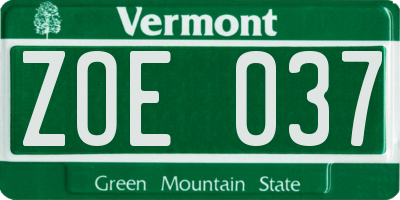 VT license plate ZOE037