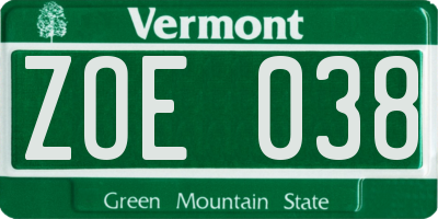 VT license plate ZOE038