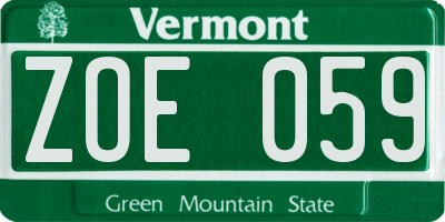 VT license plate ZOE059