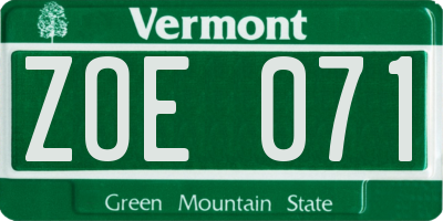 VT license plate ZOE071