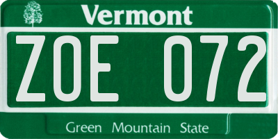 VT license plate ZOE072