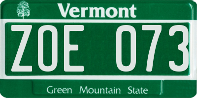 VT license plate ZOE073