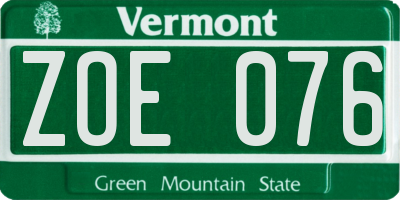 VT license plate ZOE076