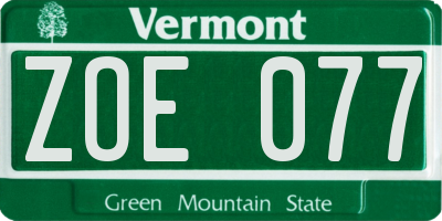 VT license plate ZOE077