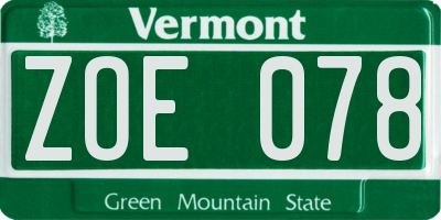 VT license plate ZOE078