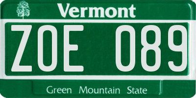 VT license plate ZOE089