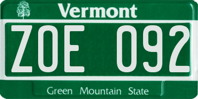 VT license plate ZOE092