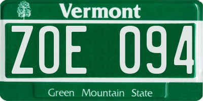 VT license plate ZOE094