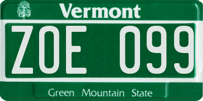 VT license plate ZOE099