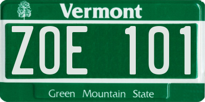 VT license plate ZOE101