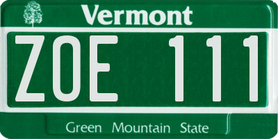 VT license plate ZOE111
