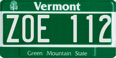 VT license plate ZOE112