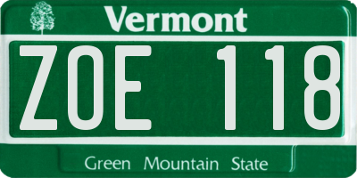 VT license plate ZOE118