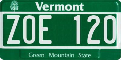 VT license plate ZOE120