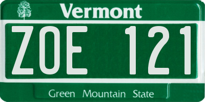 VT license plate ZOE121