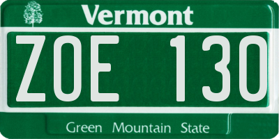VT license plate ZOE130