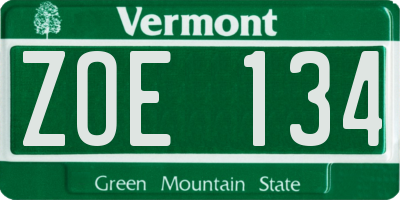 VT license plate ZOE134