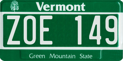 VT license plate ZOE149