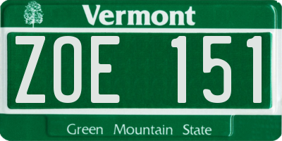 VT license plate ZOE151